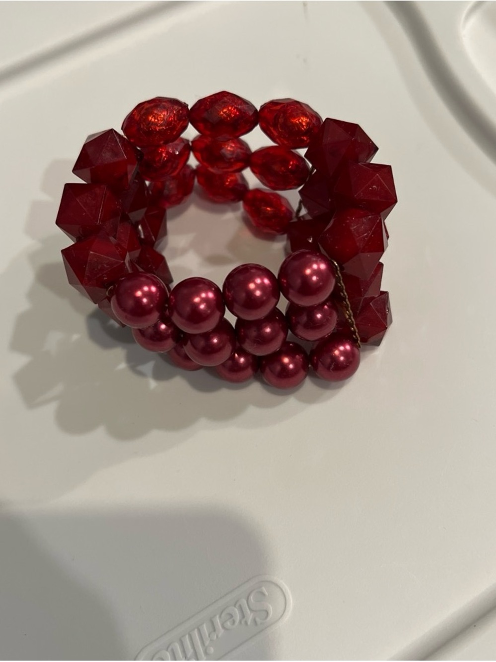 Red Multi-Strand Beaded Stretch Bracelet - Unbranded